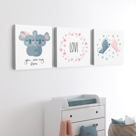 Set of 3 Children's Canvas Prints - Koalas Butterflies