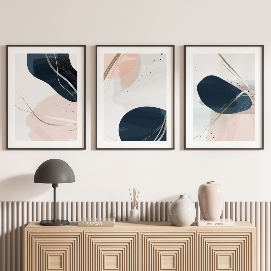 Set Of 3 Posters - Blue and Pink Abstract