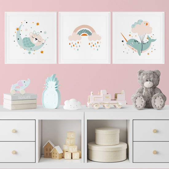 Set Of 3 Posters for Kids - Rainbow Whale