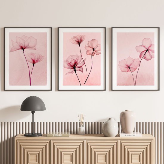 Set Of 3 Posters - Pink flowers