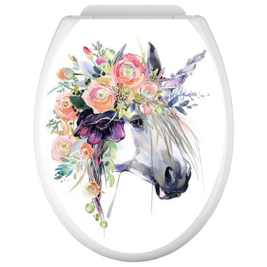 Toilet seat sticker - Unicorn Flowers