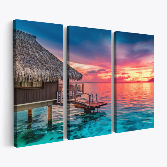 Triptych Canvas Prints - Heavenly floating bungalow