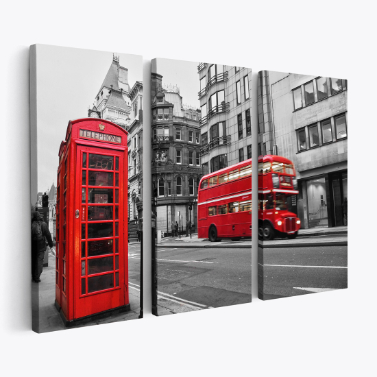 Triptych Canvas Prints - London cabin and bus