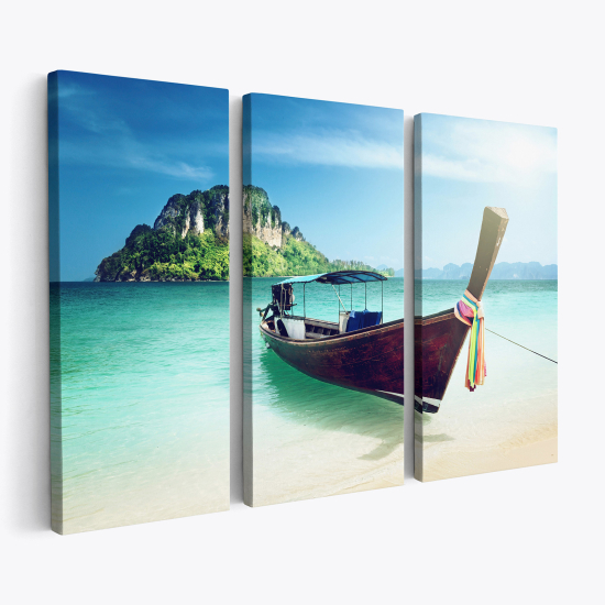 Triptych Canvas Prints - Paradise Island Boat