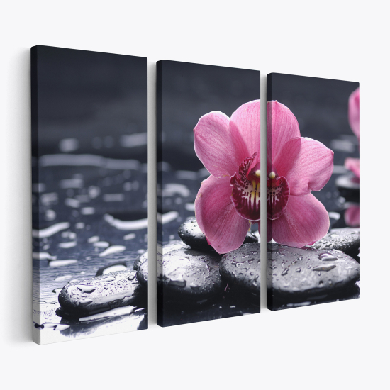 Triptych Canvas Prints - Pebble flowers