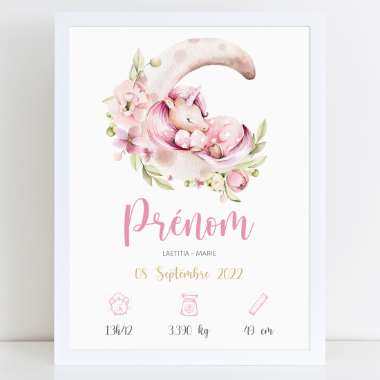 Baby birth poster - Moon unicorn