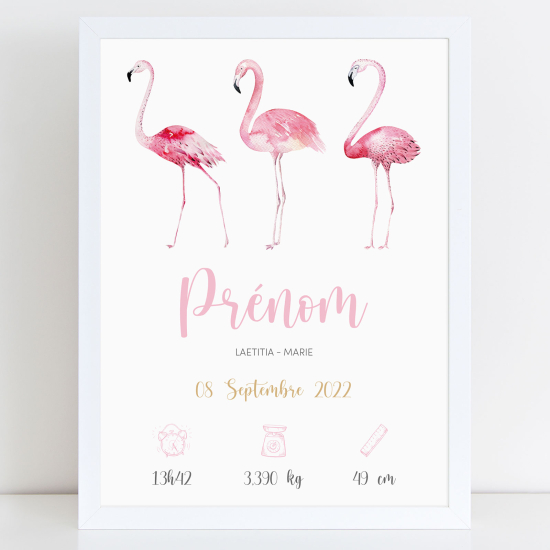 Baby birth poster - Pink flamingos