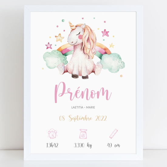 Baby birth poster - Rainbow Unicorn