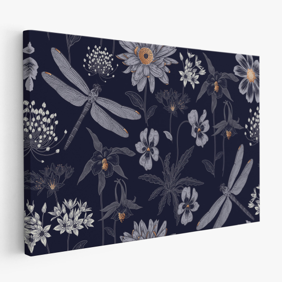 Canvas Print - Dragonfly Flowers