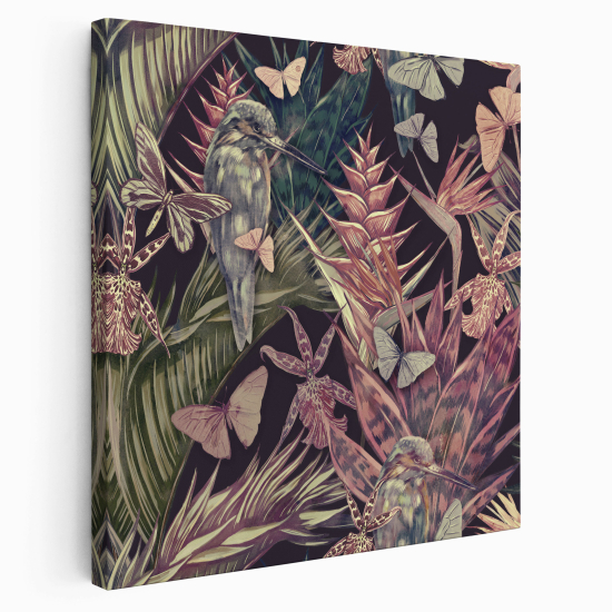 Canvas Print - Flowers bird butterflies