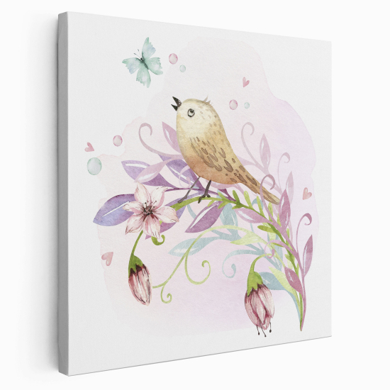 Canvas Print for Kids - Bird Flowers