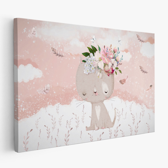 Canvas Print for Kids - Cat Flowers