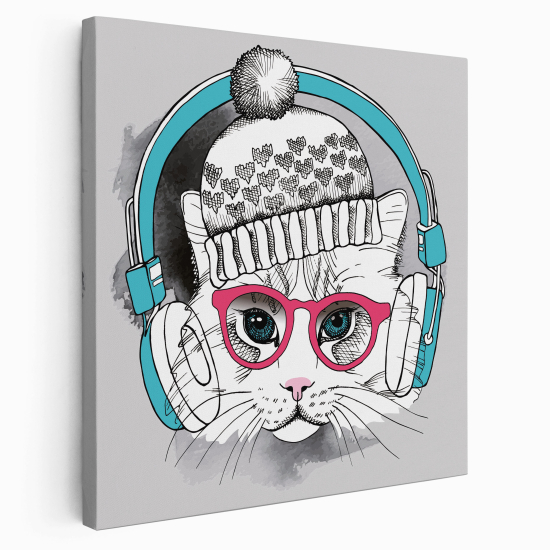 Canvas Print for Kids - Cat with headphones music