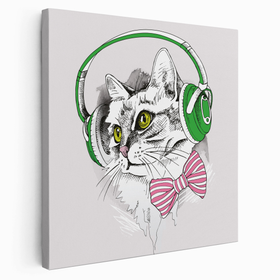 Canvas Print for Kids - Cat with headphones music