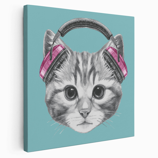 Canvas Print for Kids - Cat with headphones music