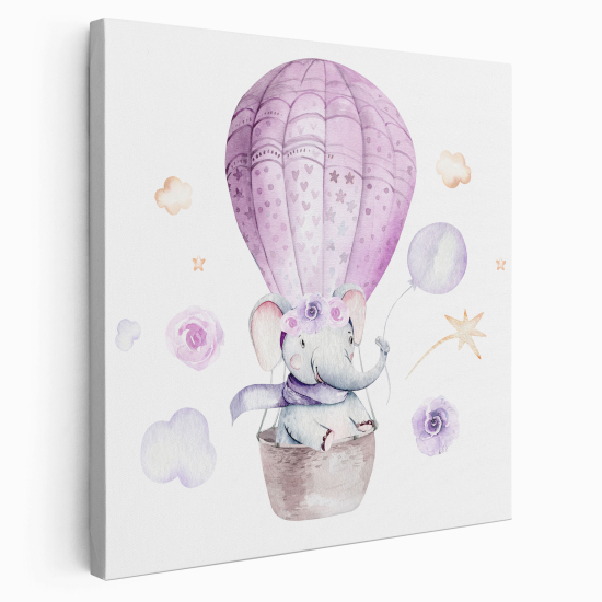 Canvas Print for Kids - Elephant Hot Air Balloon