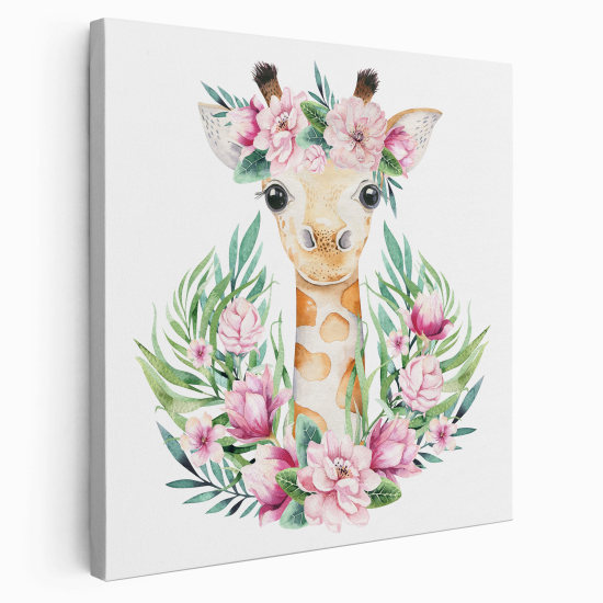 Canvas Print for Kids - Giraffe Flowers