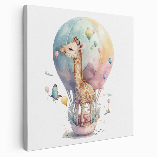 Canvas Print for Kids - Hot Air Balloon Giraffe