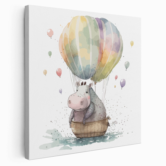 Canvas Print for Kids - Hot Air Balloon Hippopotamus