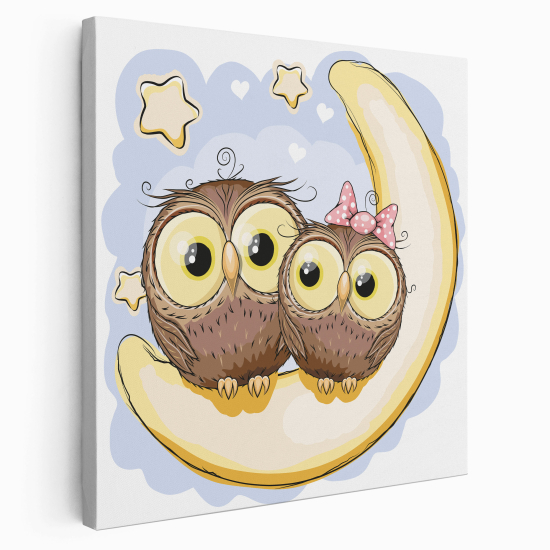 Canvas Print for Kids - Owls on the Moon