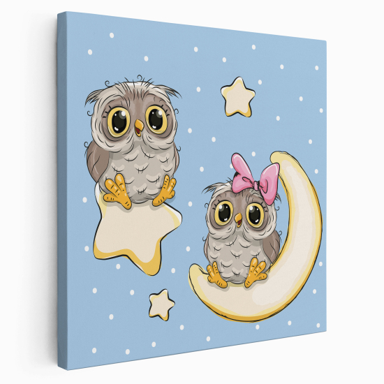 Canvas Print for Kids - Owls on the Moon