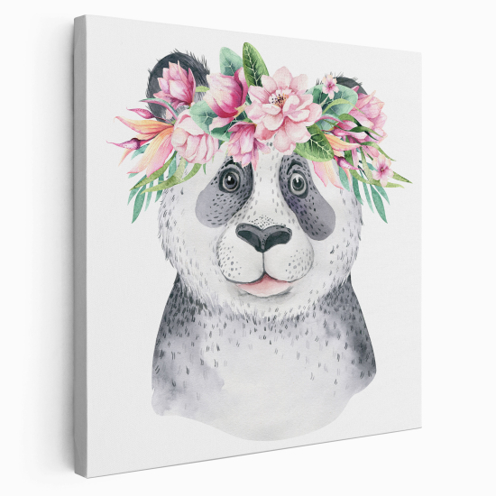 Canvas Print for Kids - Panda Flowers