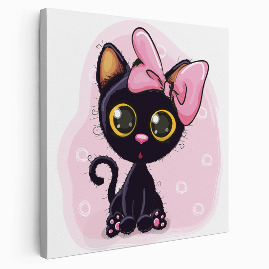 Canvas Print for Kids - Pink bow cat