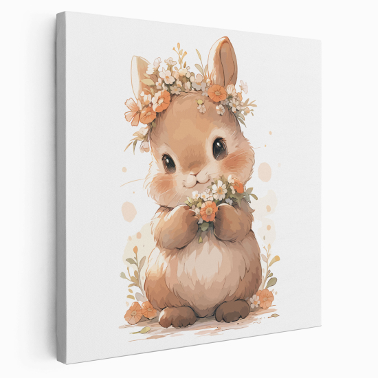 Canvas Print for Kids - Rabbit Flowers