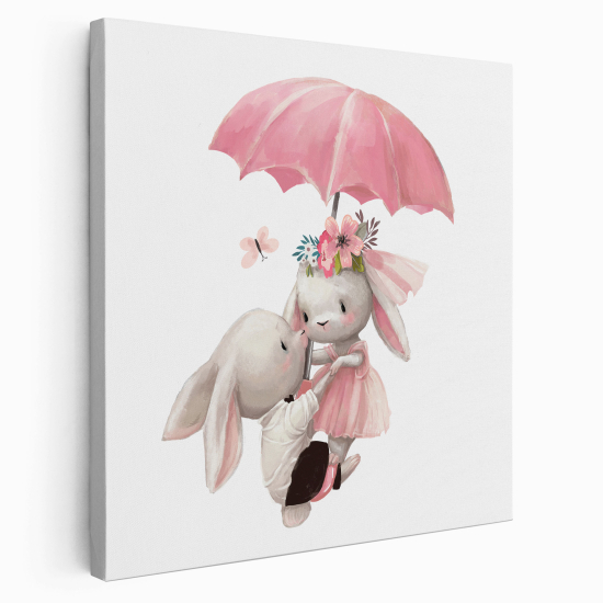 Canvas Print for Kids - Rabbits under the umbrella