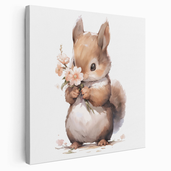 Canvas Print for Kids - Squirrel Flowers