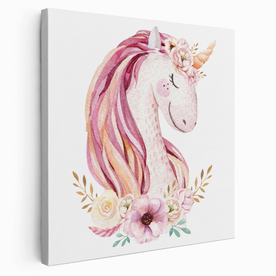 Canvas Print for Kids - Unicorn Flowers