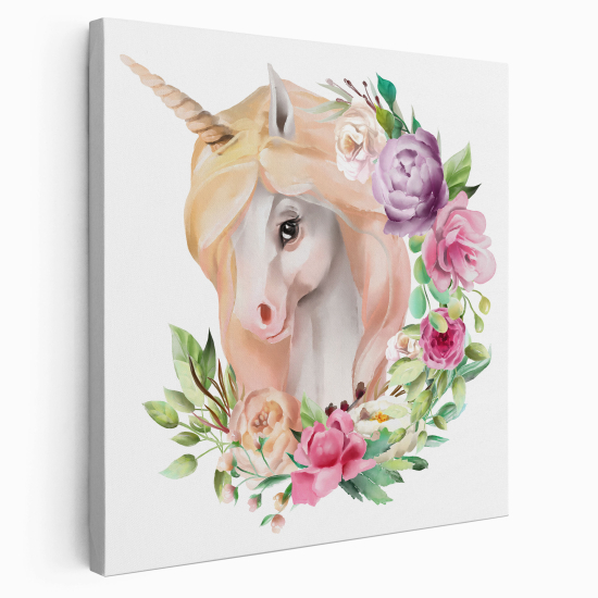 Canvas Print for Kids - Unicorn Flowers