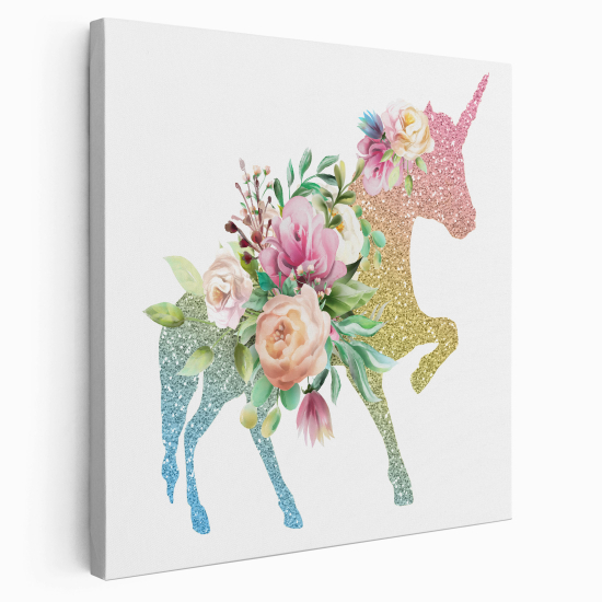 Canvas Print for Kids - Unicorn Flowers