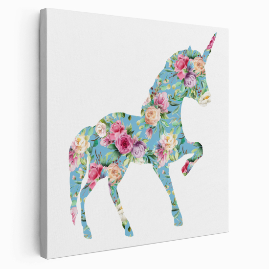 Canvas Print for Kids - Unicorn Flowers