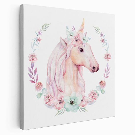 Canvas Print for Kids - Unicorn Flowers