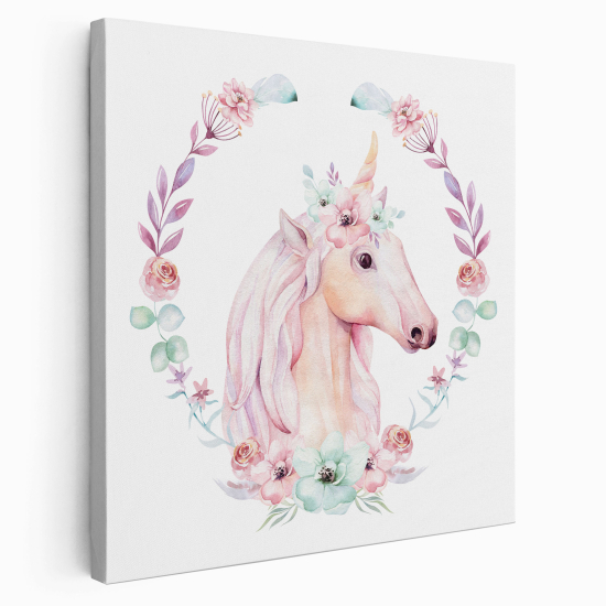 Canvas Print for Kids - Unicorn Flowers