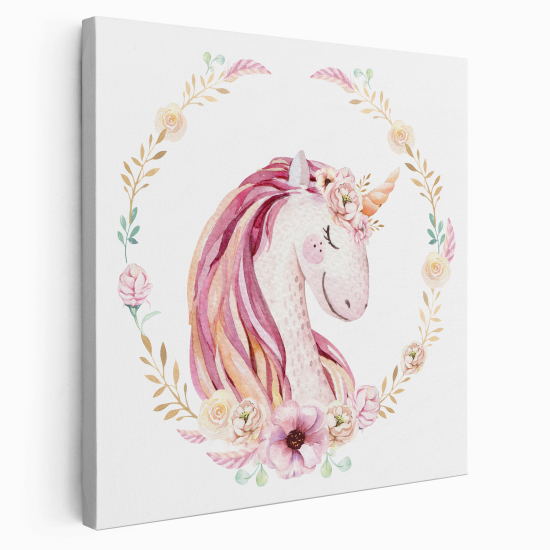 Canvas Print for Kids - Unicorn Flowers