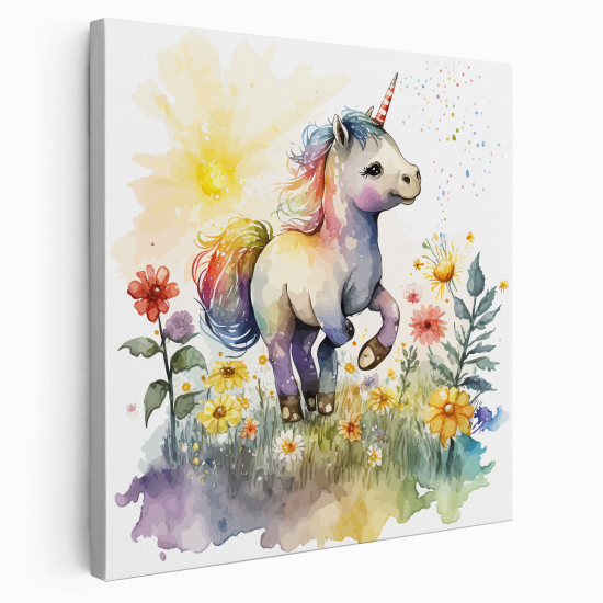 Canvas Print for Kids - Unicorn Flowers