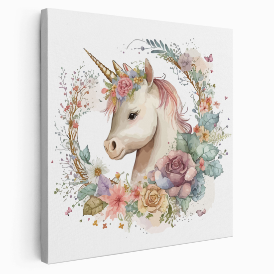 Canvas Print for Kids - Unicorn Flowers