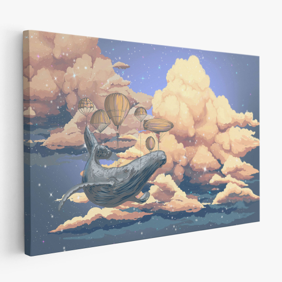 Canvas Print for Kids - Whale Hot Air Balloons