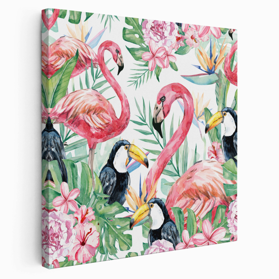 Canvas Print - Pink flamingos and toucans