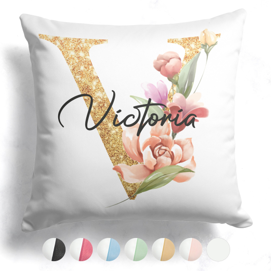 Customized Two-Tone Monogram Pillow - Letter V