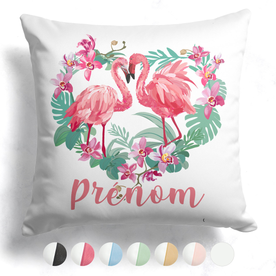 Customized two-tone Pillow - Pink flamingos heart