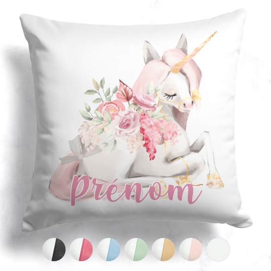 Customized two-tone Pillow - Unicorn flowers