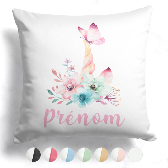 Customized two-tone Pillow - Unicorn flowers