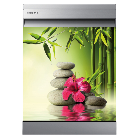 Dishwasher Sticker - Zen bamboo flower pebble