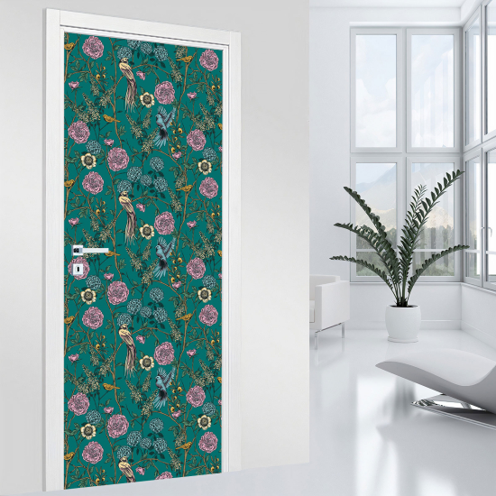 Door Sticker - Decal - Flower birds