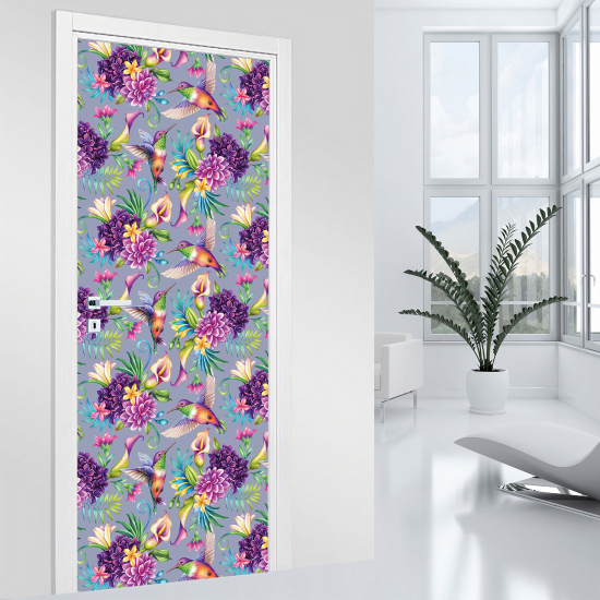 Door Sticker - Decal - Flower birds