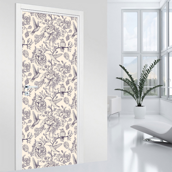 Door Sticker - Decal - Flower birds