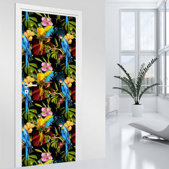 Door Sticker - Decal - Parrot flowers